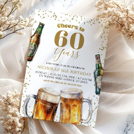 Elegant Gold Öl Skål till Vuxen 60-årsdag Inbjudningar