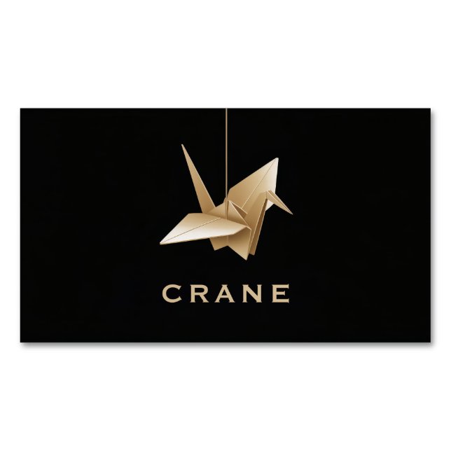 Elegant Gold Origami Crane Black Minimalist Magnetiska Visitkort (Framsida)