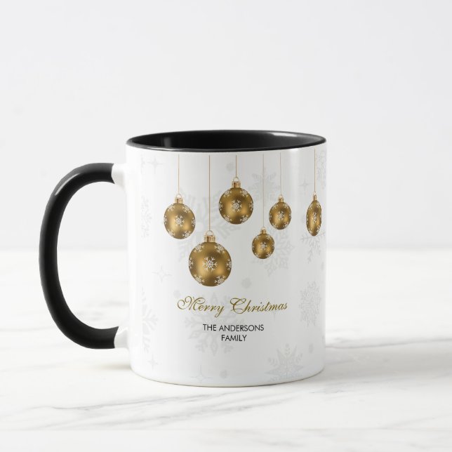 Elegant Gold Ornament Merry Christmas  Mugg (Vänster)