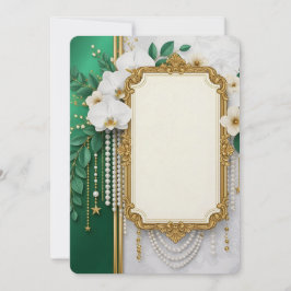 Elegant Gold Ornate Frame with White Orchids & Pea Julkort