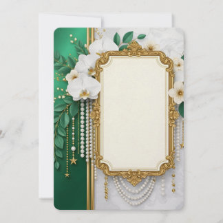 Elegant Gold Ornate Frame with White Orchids & Pea Julkort