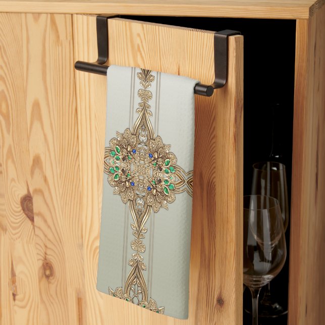 Elegant Gold Ornate Kitchen Towels Kökshandduk (Thirds Fold)