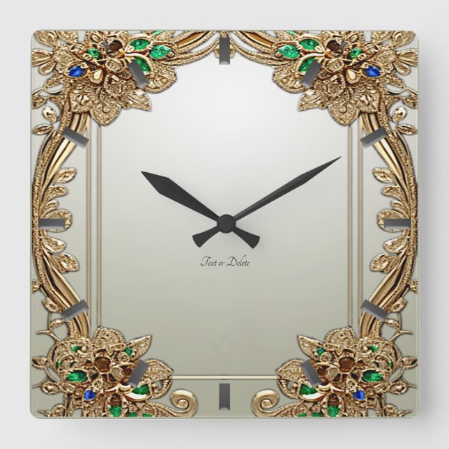 Elegant Gold Ornate Wall Clock Fyrkantig Klocka (Framsida)