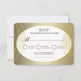 Elegant Gold Oval Feather RSVP Card OSA Kort