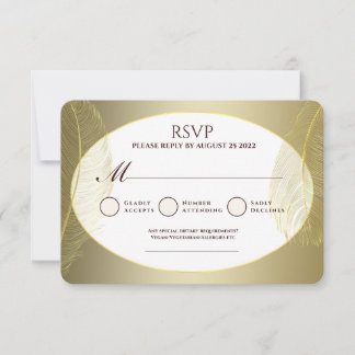 Elegant Gold Oval Feather RSVP Card OSA Kort