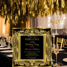 Elegant Gold Photo Birthday Party Black Damask SQ Inbjudningar