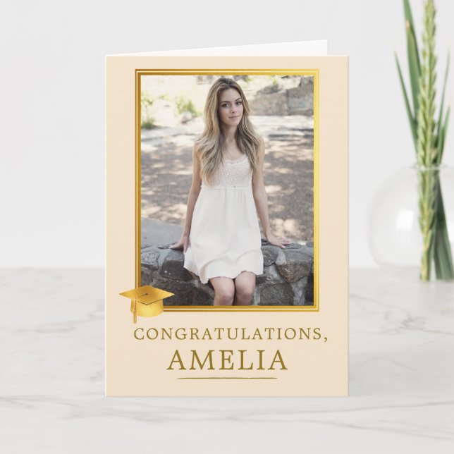 Elegant Gold Photo Graduation Congratulations Kort (Framsida)