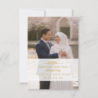 Elegant Gold Photo Save the Date Islamic Wedding  Spara Datumet