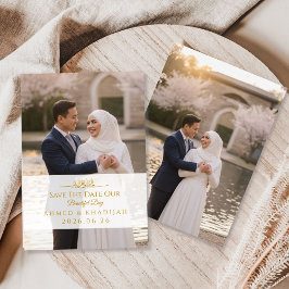 Elegant Gold Photo Save the Date Islamic Wedding  Spara Datumet