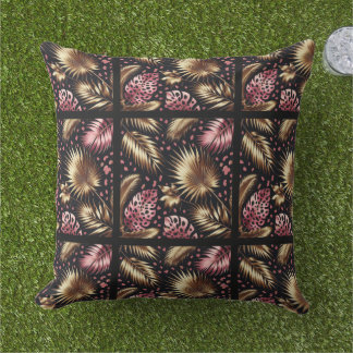 Elegant Gold, Pink and Black Jungle Leaf Pattern Kudde