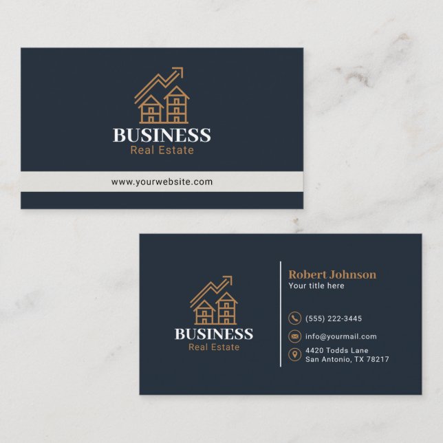 Elegant Gold Property Logo Fastighetsmäklare Visitkort (Fram/baksida)