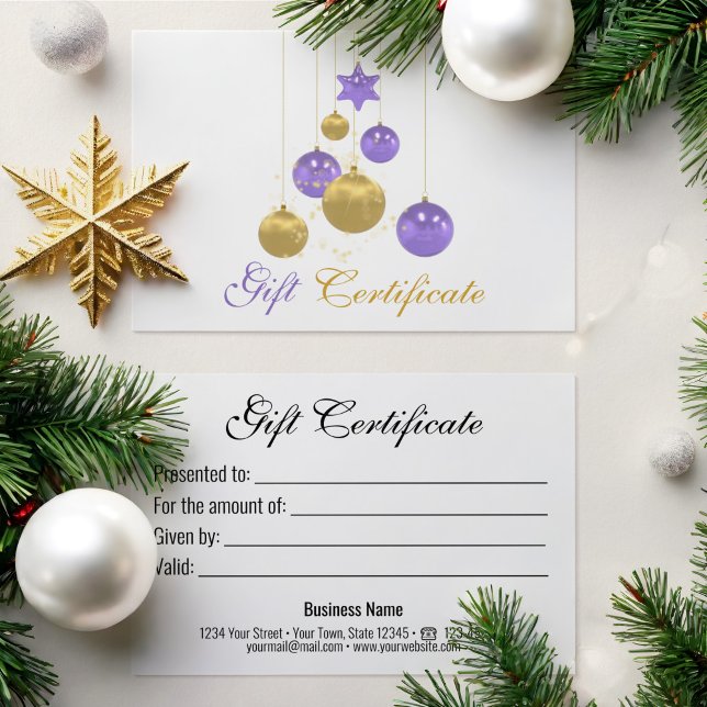 Elegant Gold Purple Christmas Ornament Gift Card Visitkort (Skapare uppladdad)