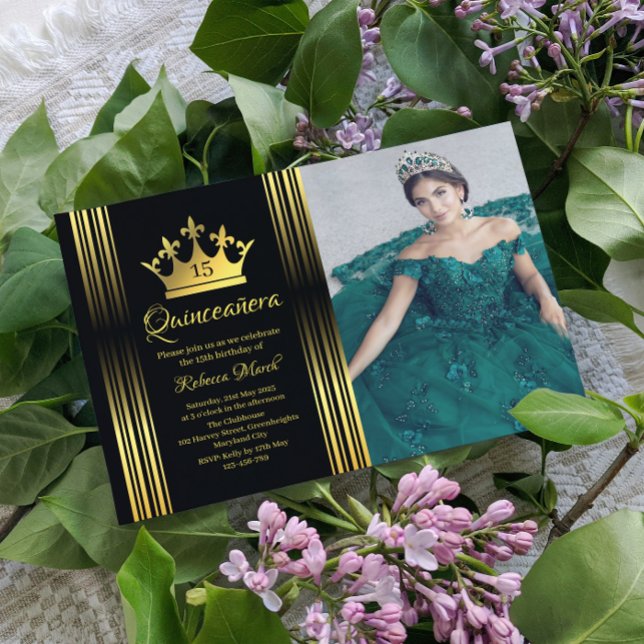 Elegant Gold Quinceanera Invitation Tilläggskort (Skapare uppladdad)