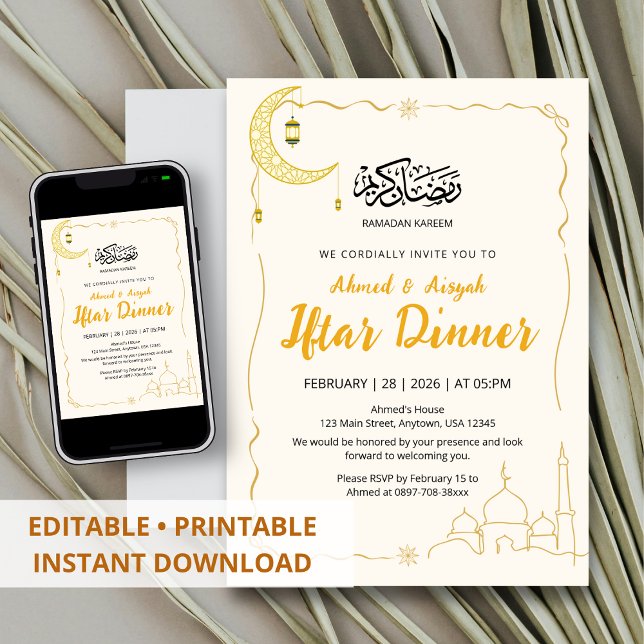 Elegant Gold Ramadan Kareem Iftar Dinner Inbjudningar (Skapare uppladdad)