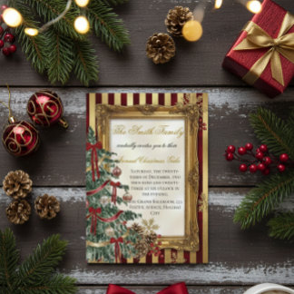 Elegant Gold & Red Christmas Party Invitation Inbjudningar