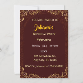Elegant Gold Red Royal Minimal Birthday Invitation Inbjudningar