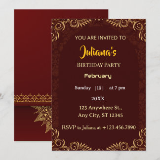 Elegant Gold Red Royal Minimal Birthday Invitation Inbjudningar