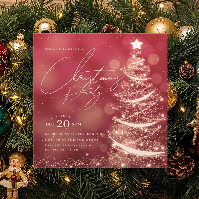 ELEGANT Gold Red Winter Christmas Tree Party  Inbjudningar (ELEGANT Gold Red Winter Christmas Tree Party Invitation)
