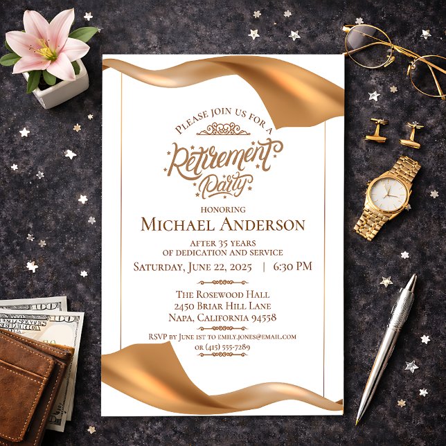 Elegant Gold Retirement Party Invitation Inbjudningar (Skapare uppladdad)