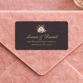 Elegant Gold Roses & Black Return Address Label Adressetikett