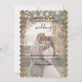 Elegant Gold Scalloped Photo Wedding Invitation Inbjudningar
