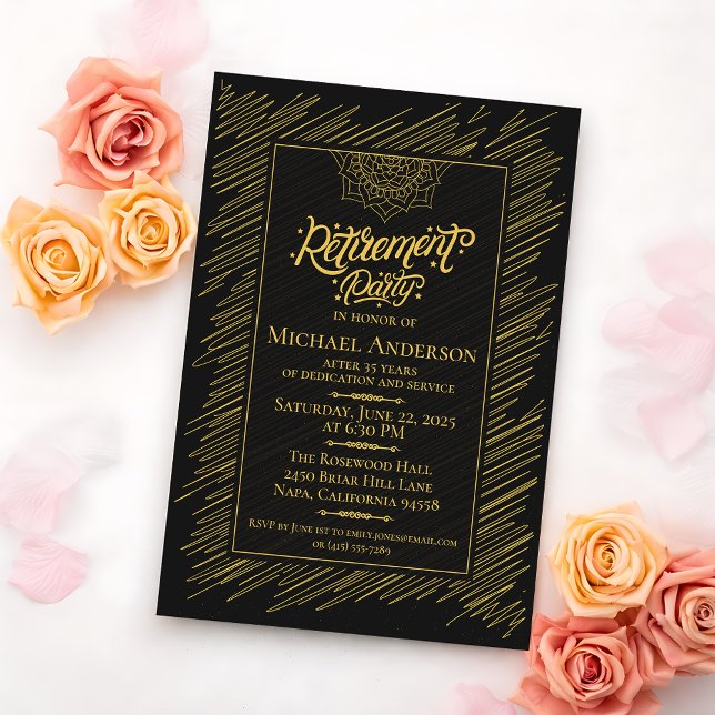 Elegant Gold Scribble Retirement Party Invitation Inbjudningar (Skapare uppladdad)