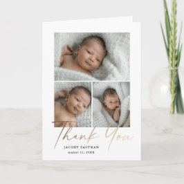 Elegant Gold Script 3 Foto Baby Tack Kort