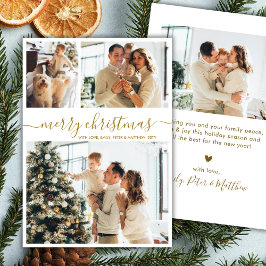 Elegant Gold Script 3 Photo Collage Christmas Julkort