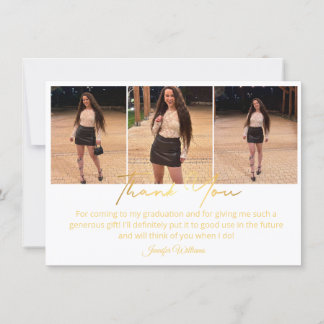 elegant gold script 3 photo graduation  thank you anteckningskort