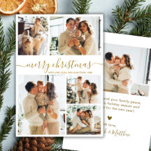 Elegant Gold Script 5 Photo Collage Christmas