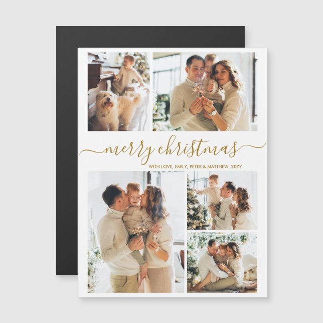 Elegant Gold Script 5 Photo Merry Christmas  (Fram/baksida)