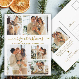 Elegant Gold Script 6 Photo Collage Christmas Vykort