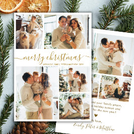 Elegant Gold Script 8 Photo Collage Christmas  Julkort