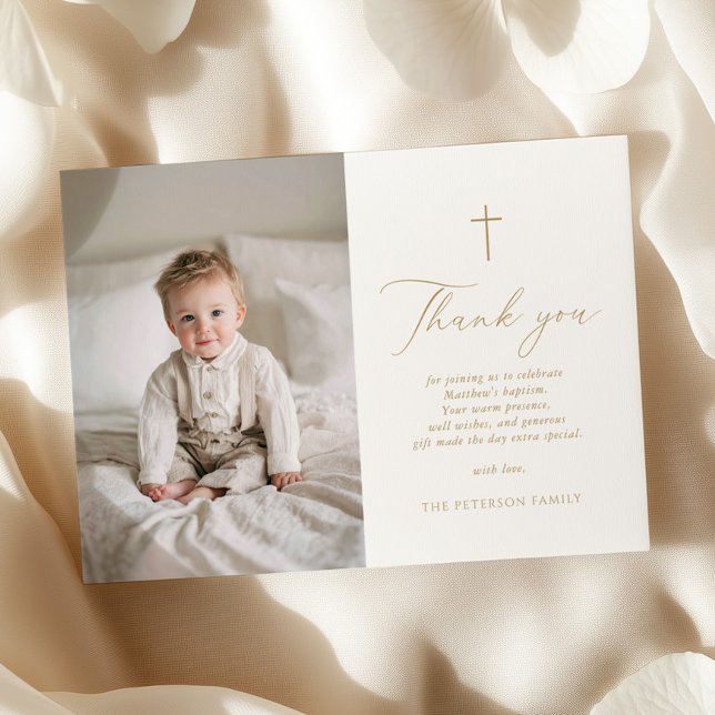 Elegant Gold Script Baptism Flat Thank You Card Tack Kort (Skapare uppladdad)