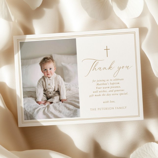 Elegant Gold Script Baptism Flat Thank You Card Tack Kort (Skapare uppladdad)