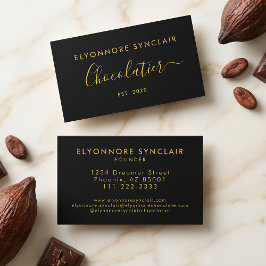 Elegant Gold Script Chocolatier Branding Black Visitkort