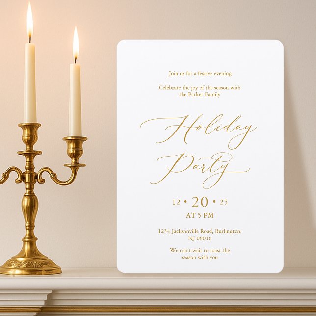 Elegant Gold Script Holiday Party Invitation Inbjudningar (Skapare uppladdad)