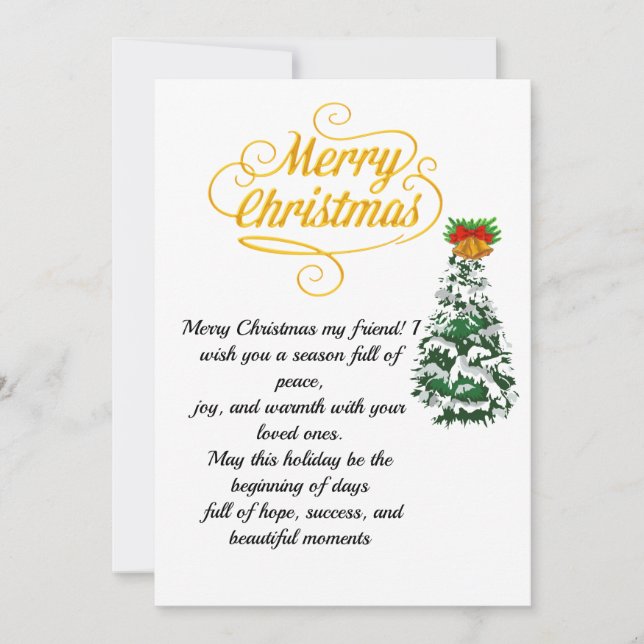 Elegant Gold Script Merry Christmas Card with Tree Inbjudningar (Framsida)