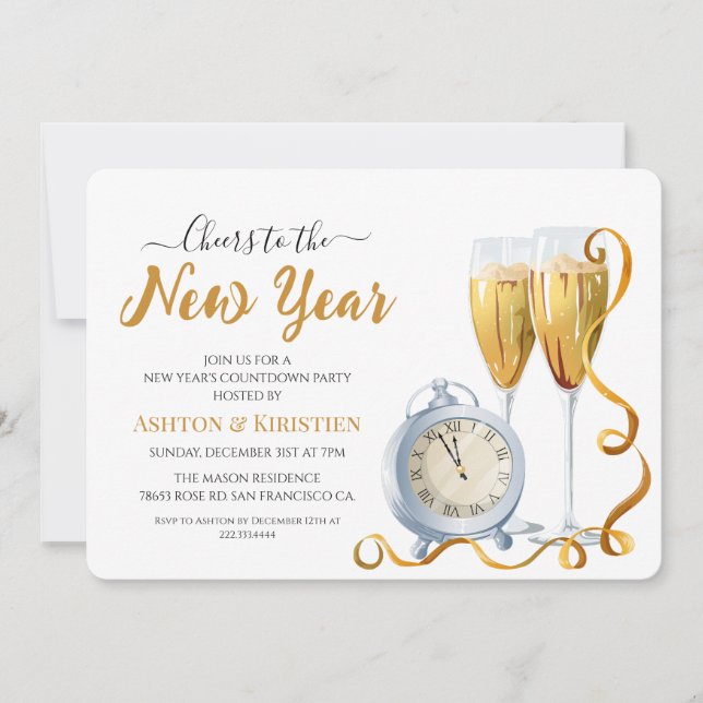Elegant Gold Script New Year's Eve Countdown Party Inbjudningar (Framsida)
