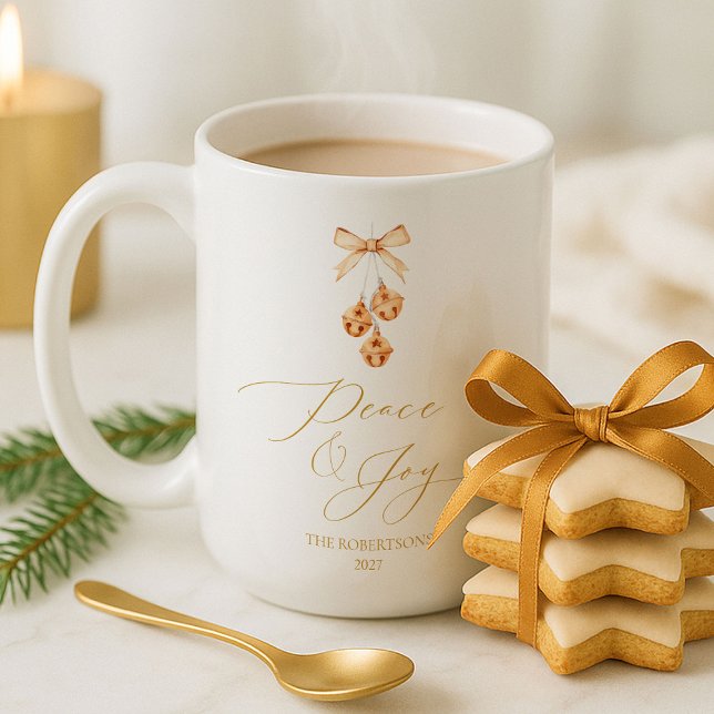 Elegant Gold Script “Peace & Joy” Christmas Kaffemugg (Skapare uppladdad)