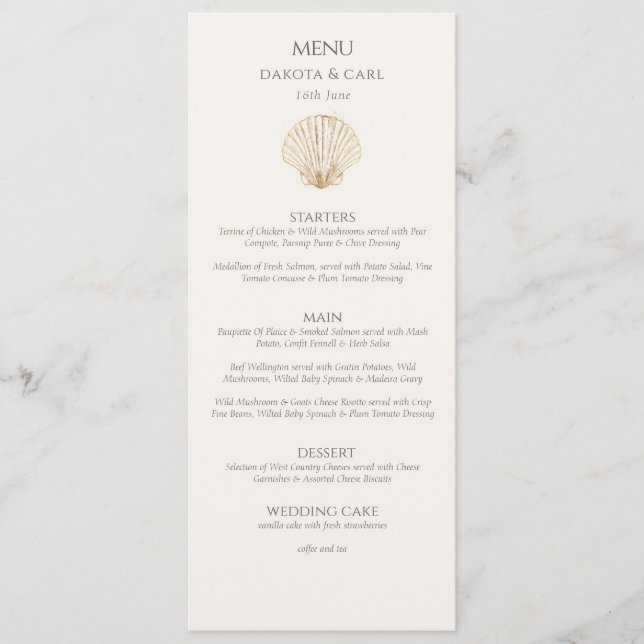Elegant Gold Seashell Creamy Double Side Wedding  Meny (Framsida)
