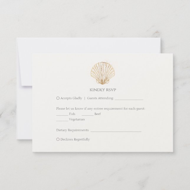 Elegant Gold Seashell Creamy Wedding RSVP (Framsida)