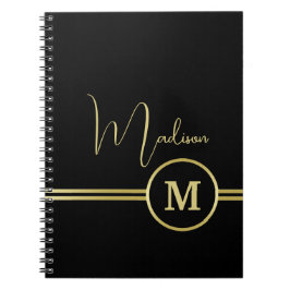 Elegant Gold Signature Monogram on Black Anteckningsbok