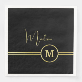 Elegant Gold Signature Monogram on Black Pappersservett