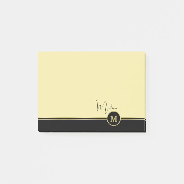Elegant Gold Signature Monogram on Black Post-it Block (Framsida)