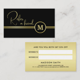 Elegant Gold Signature Monogram on Black Rabattkort