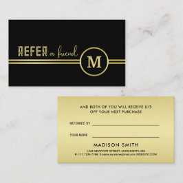 Elegant Gold Signature Monogram on Black Rabattkort