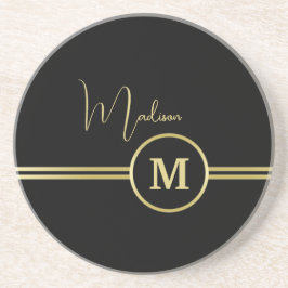 Elegant Gold Signature Monogram on Black Underlägg