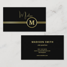 Elegant Gold Signature Monogram on Black Visitkort