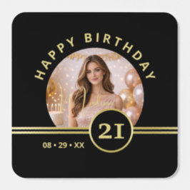 Elegant Gold Signature Monogram with Photo Fyrkantigt Klistermärke